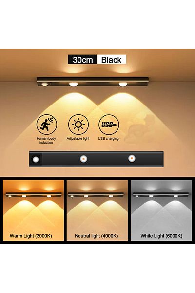 PDQ Black 30cm 3 colors in one Lamp LED Motion Sensor Wireless Ultra Thin Night Light USB LED Wine coole