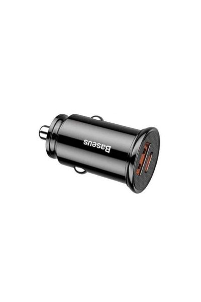 Baseus DZ-ST Circular Plastic USB-A And Type-C Car Charger - 30 W - Black - CGYX000101 Black