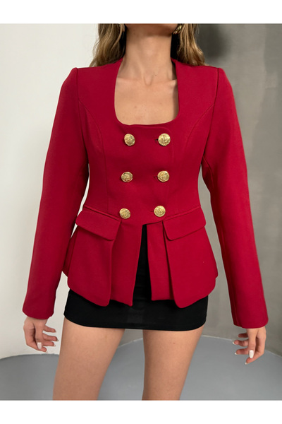 Milamia Jachetă Gold Button decolteu pătrat cu flori de rodie