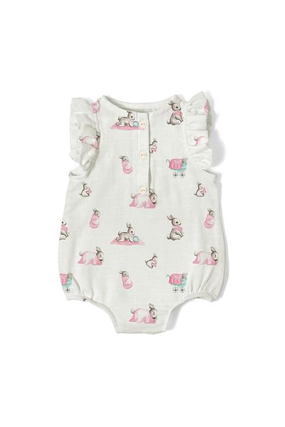 DEUX LAPINS 100% Cotton Muslin Baby Girl Ruffled Sleeveless Jumpsuit - Bebe Lapin Rose