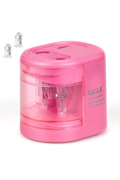 Choice Pink Eagle Auto Pencil Sharpener, Battery or USB Operated, Dual Holes, Dual Blades,  Portable,Office