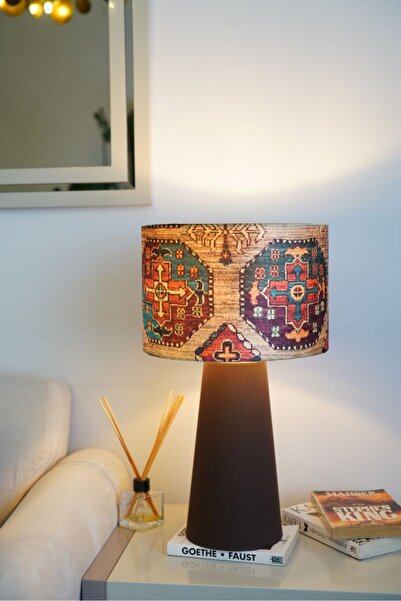 retro home design Deri Kumaş Ayaklı Silindir Özel Baskılı Model Masa Lambası ...