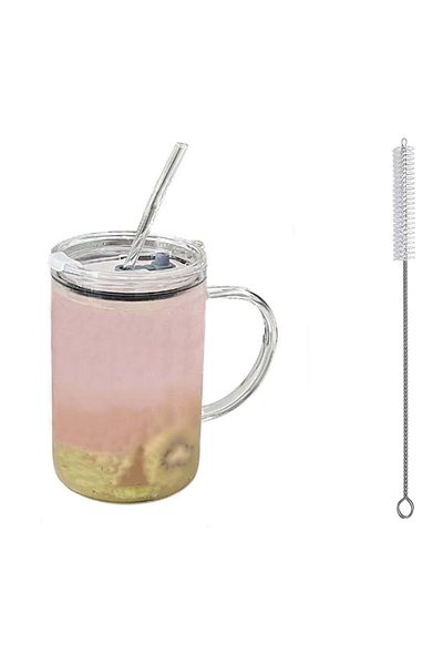 Choice 901-1000ml Clear 1L Drinking Glass Tumbler With Lid And Straw Glass Coffee Cup Glass Mug Milk Juice