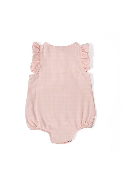 DEUX LAPINS 100% Cotton Muslin Baby Girl Ruffled Sleeveless Jumpsuit - Innocent Pink