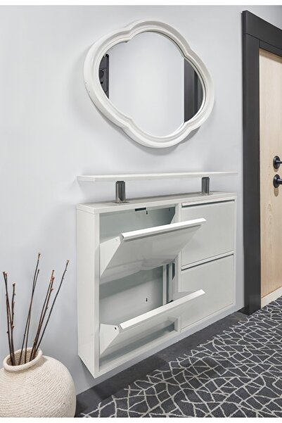 formood Tablalı 4'lü Metal Ayakkabılık - Beyaz