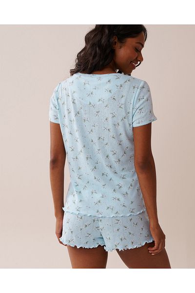 La Vie en Rose Floral Print Lettuce Edge Pointelle T-shirt