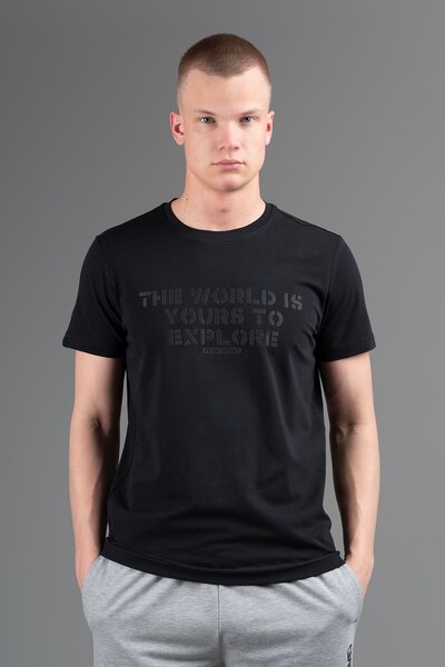 MARATON تي شيرت رجالي عادي بياقة دائرية باللون الأسود