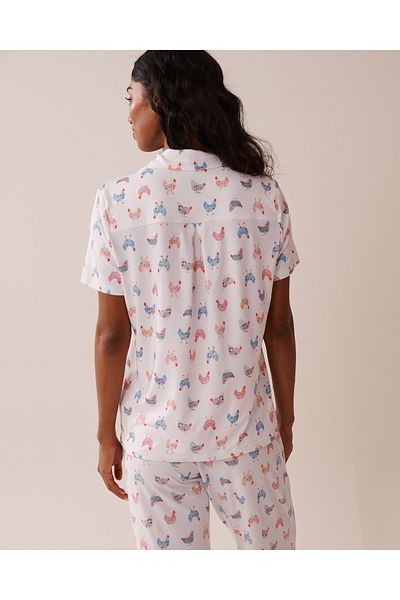 La Vie en Rose Chicken Print Super Soft Button-down Shirt