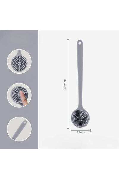 choice2 فرشاة تنظيف الظهر من السيليكون ذات الوجهين باللون الرمادي بمقبض طويل ...