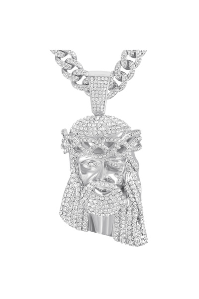 Choice قلادة على شكل رأس يسوع المسيح مطلية بالفضة مقاس 18 بوصة (45 سم) مع حجر...