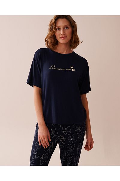 La Vie en Rose Butterfly Print Soft Jersey Drop Shoulder T-shirt