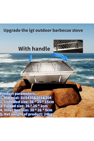 Choice Handle-36x25x14.5cm 304 Stainless Steel Barbecue Grill Portable Outdoor Stove IGT Table Stove Foldin