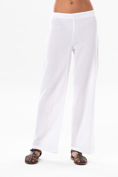 Eliş Şile Bezi Geranium Elastic Waist Muslin Trousers White Byz