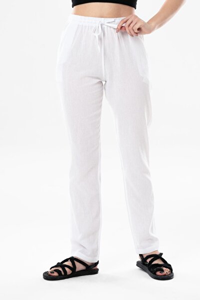 Eliş Şile Bezi Şile Cloth Double Pocket Unisex Summer Trousers White Byz