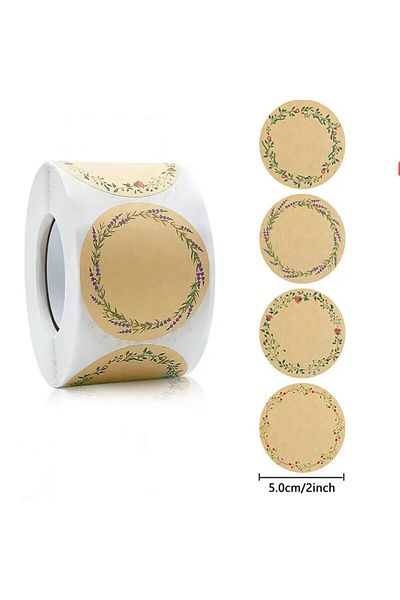 Choice B 5cm 500 Stickers Kraft Paper Flowers Can Be Handwritten Decorative Seal Stickers Self-adhesive Lab