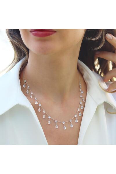 Necati Gün Kristal Damla Taşlı Trend Gümüş Kolye