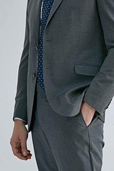 Tween Slim Fit Gri Düz Yün Karişimli Takim Elbise