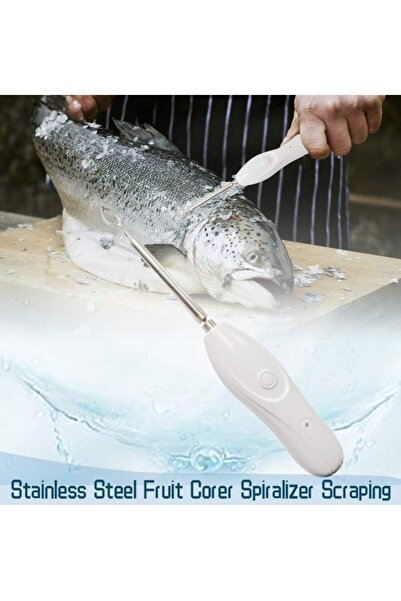 Denx Rechargeable Handheld Vegetable Corer Electric Fish Scale Remover, with 2 Replaceable Cutter Heads