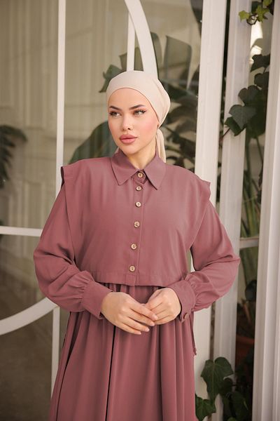 Nissra Ankanoor Dark Dusty Rose Smocked Medina Silk Φόρεμα Anka255065