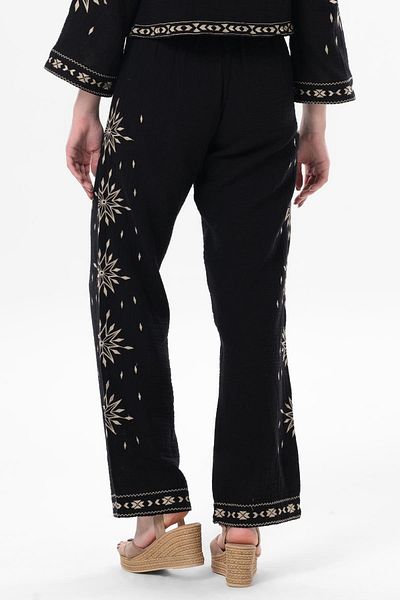 Eliş Şile Bezi Black Muslin Casual Summer Trousers - Elastic Waist
