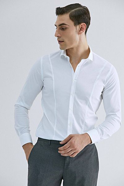 Tween Cămașă albă simplă, ușor de întreținut, super slim fit