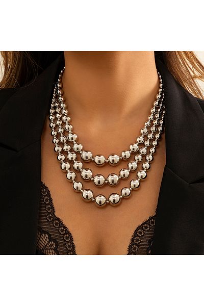 Choice Silver Color-04785 IngeSight.Z Vintage Exaggerated Plastic Big Ball Choker Necklace for Women Multi