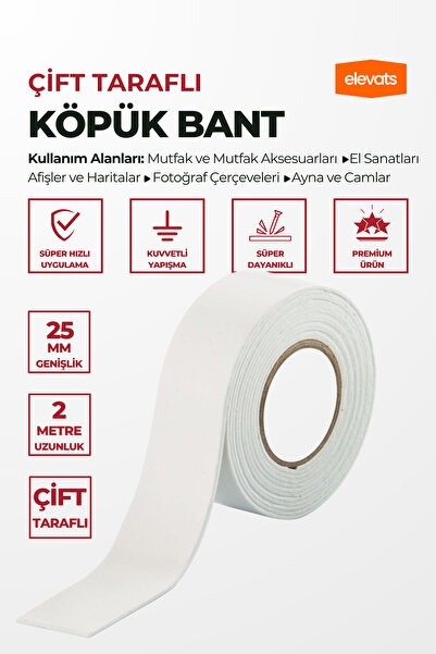 Elevats Premium 25Mm*2M Beyaz Köpük Bant