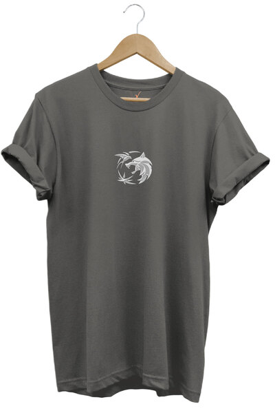 WİDİ Türkiye Kökbörü Bozkurt Ve Anka Bird Wolf Printed 100% Cotton Regular Fit Crew Neck Gray T-Shirt