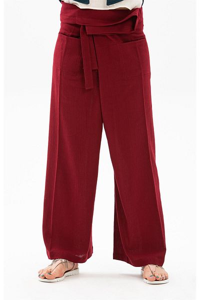 Eliş Şile Bezi Γυναικείο ύφασμα Şile Thai Fisherman Summer Pants Claret Red Brd