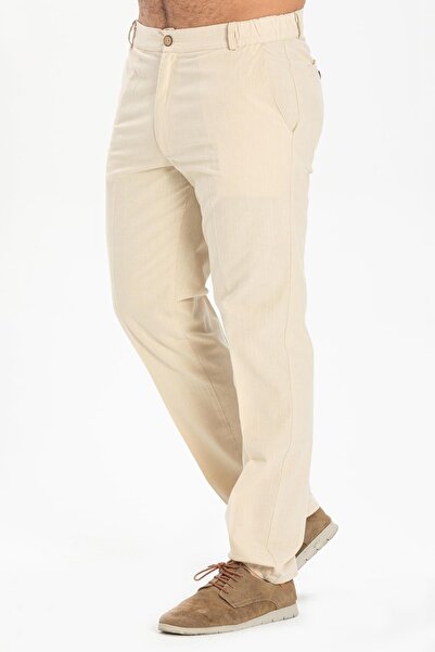 Eliş Şile Bezi Λινό Ανδρικό Παντελόνι Κρεμ Κρέμα