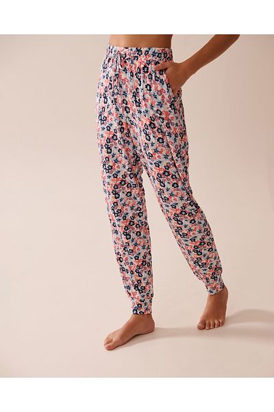 La Vie en Rose Ditsy Floral Print Soft Jersey Jogger Pajama Pants