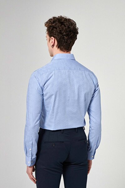 Tween Slim Fit Mavi Düz %100 Pamuklu Smokin Gömlek