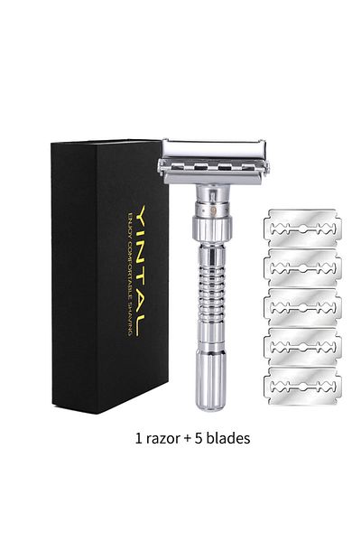 YINTAL 1razor 5blades New Adjustable Double Edge Shaving Safety Razor Shaver Blades Zinc Alloy Chrome Razor