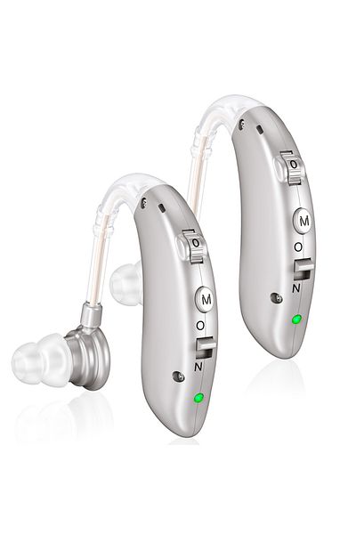 Choice Silver BTE Rechargeable Mini Hearing Aid Sound Amplifier with Noise Reduction Suitable for Mild to M
