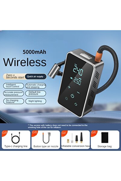 Choice مضخة هواء لاسلكية سوداء 150 رطل لكل بوصة مربعة، شاشة لمس/مفتاح، منفاخ إطارات كهربائي محمول للسيارة والدراجة النارية