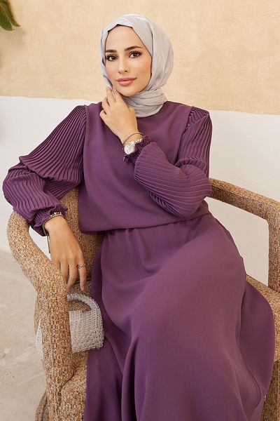VAVİNOR Pleated Skirt Tunic Set with Sleeves - Lilac
