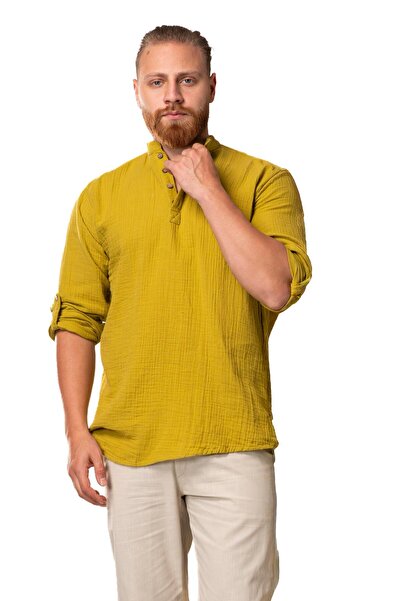 Eliş Şile Bezi Καλοκαιρινό φούτερ με μακρυμάνικο γιακά μουσελίνα Fat Green Ygysl