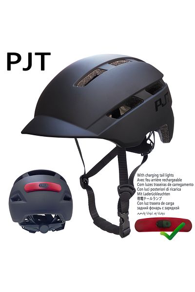 Choice L57-61CM P-6-Black-Black-L PJT New Cycling Helmet In-Mold Mountain Road USB Rechargeable Tail light