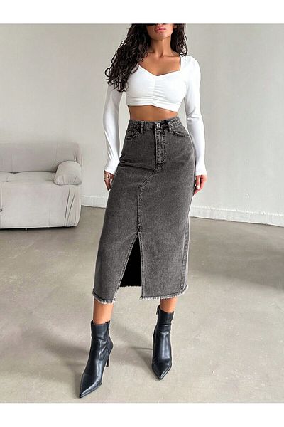 Dema Women's Denim Cotton Slit Long Skirt