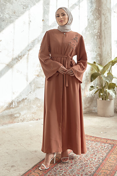 VAVİNOR Lena Embroidered Detailed Abaya - Camel