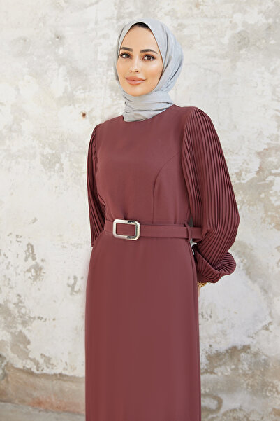 VAVİNOR Φόρεμα Πλισέ με Μανίκια - Αποξηραμένο τριαντάφυλλο