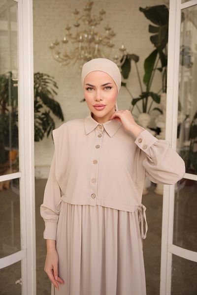 Nissra Ankanoor Ανοιχτό Μπεζ Φόρεμα Medine Silk με ποδιά Anka255065