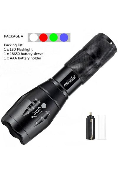 Choice Black No Battery Zoom 4-in-1 Multicolor Led Flashlight Red Blue Green White Lamp Portable Outdoor Ca