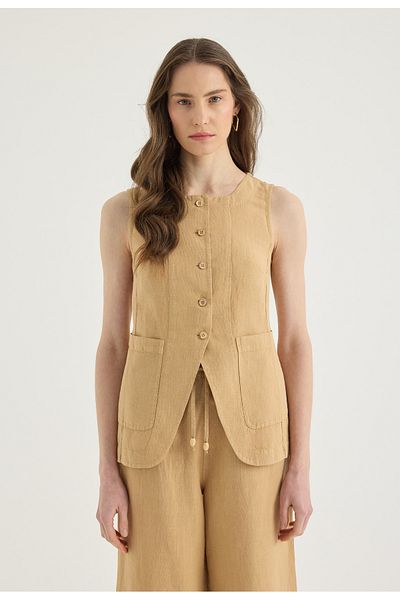Masha Kate Linen Buttoned Vest