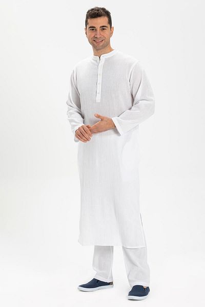 Eliş Şile Bezi Long Sleeve Şile Cloth Men's Hajj and Umrah Robe White Byz