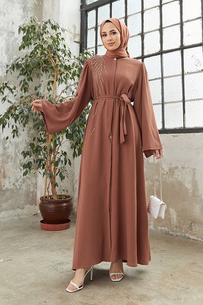 VAVİNOR Viona Stone Abaya - Camel