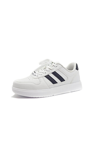 GDT Ayakkabı White Color Black Stripe Detailed Flat Sole Lace up Women's Snea...