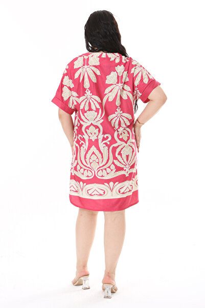 Şans PomegraNate V-Neck Large Size WomeN's Dress - Low Sleeve 65N38158