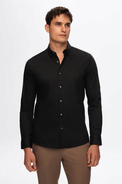 Tween Slim Fit Siyah Düz Easy Care Gömlek