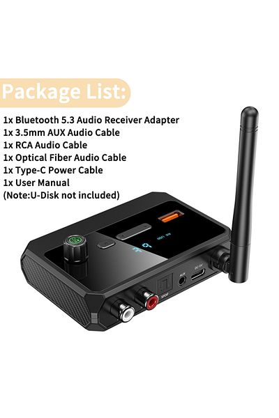 Choice جهاز استقبال صوت بلوتوث 5.3 أسود يدعم تشغيل أقراص USB ومحول لاسلكي يمين/يسار 2 RCA/3.5 مم AUX